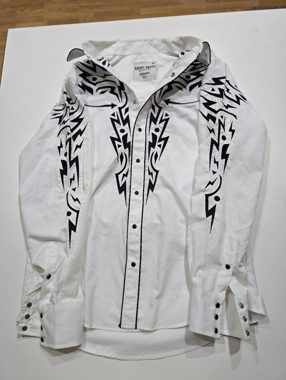 Rafael Amaya White Western Shirt Black Tribal Print Size M